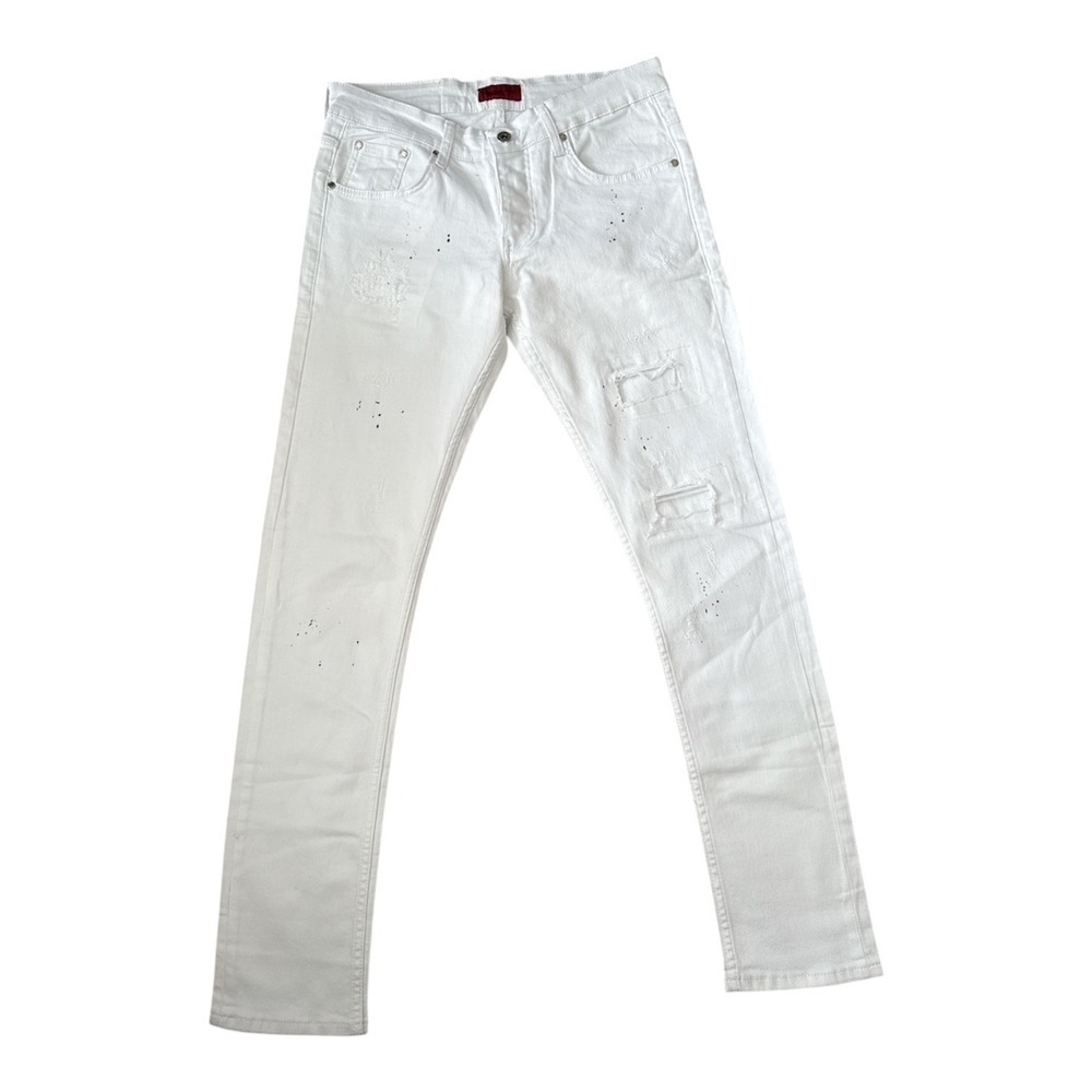 REDSKINS White Distressed Paint Splatter Slim Fit Jeans Men's Size Eu 32